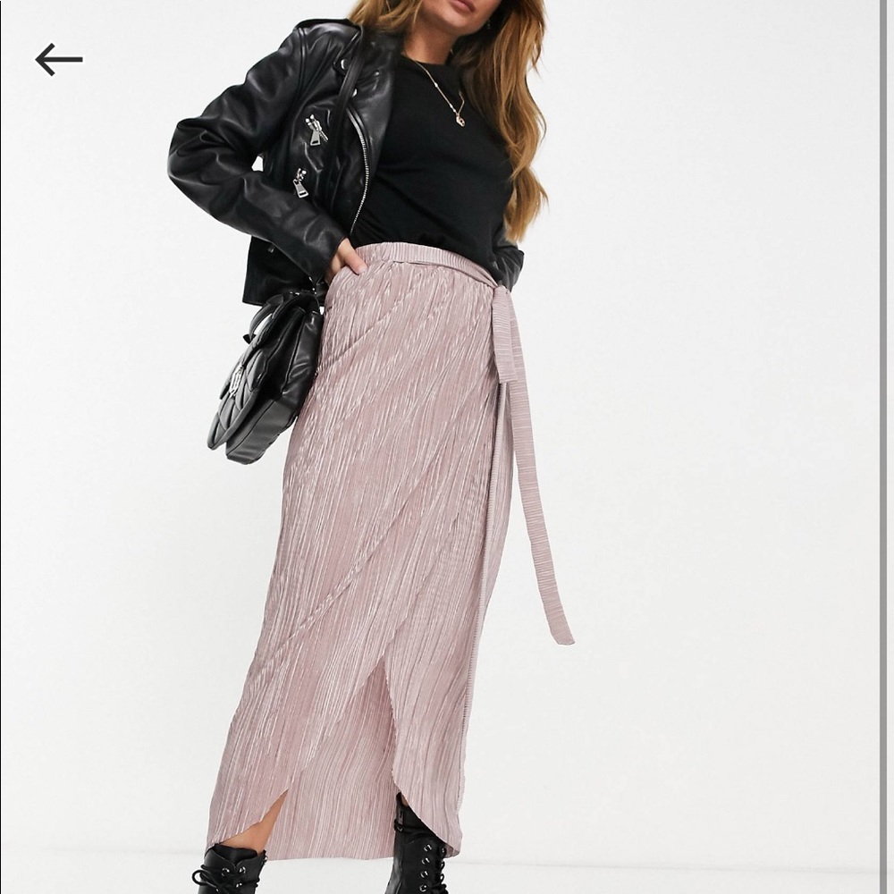 ASOS design plisse wrap midi skirt with belt detail in rose size 8